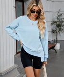 Solid Color Wavy Round Neck Long Sleeve Loose Fitting Shirt