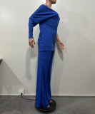 Chic Two-Piece Straight-Leg Suit with Asymmetrical Sleeve Design