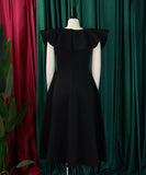 Elegant Ruffled Skirt Banquet Dress in Black Red and White