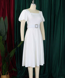 Stylish Solid Color Dress with Flared Sleeves and Square Neck