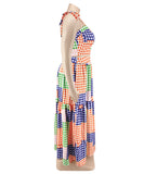 Plaid Sleeveless Blazer With Wide Skirt Set In Vibrant Colors