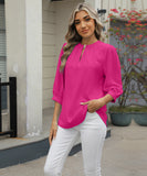 Chic Keyhole V-neck Seven-point Sleeved Loose Chiffon Top