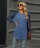 Striped Patchwork Crewneck Long Sleeve Tailcoat T Shirt