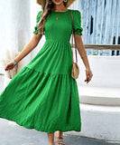Casual Leaf-Sleeved Fitted Long Dress for Women in Multiple Colors