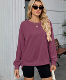 Solid Color Wavy Round Neck Long Sleeve Loose Fitting Shirt