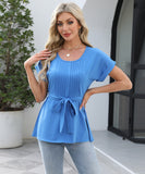 Chic Ruffled Round Neck Short-Sleeved Top in Trendy Colors