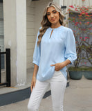 Chic Keyhole V-neck Seven-point Sleeved Loose Chiffon Top
