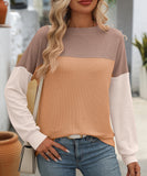Round Neck Stretchy Strip Multicolor Long Sleeve T Shirt