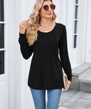 Solid Color Round Neck Striped Loose Long Sleeve T Shirt