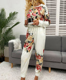 Large Size Floral Print Long Sleeve Home Wear Set for Comfort