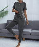 Chic Comfort Home Suit with Short-Sleeved Top and Slim Trousers