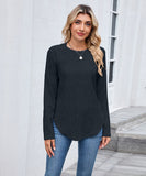 Casual Round Neck Long Sleeve Tee With Curved Hem Open Front