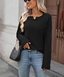 Striped Waffle Knit Top Stretch All Day Comfort Everyday