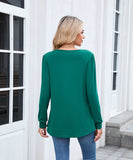 Solid Color Round Neck Striped Loose Long Sleeve T Shirt