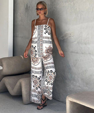 Relaxed Halter Top And Wide Leg Pants Two Piece Set