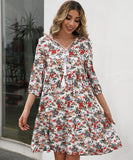 Floral Print V-Neck Casual Pullover Dress