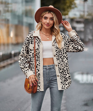Leopard Print Buttoned Long-Sleeve Jacket With Versatile Styling