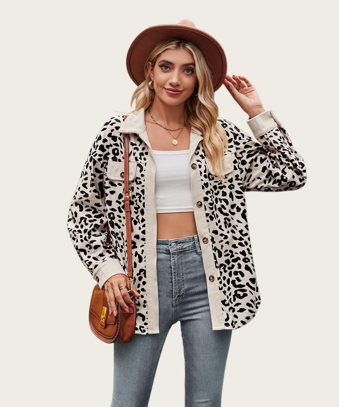 Leopard Print Buttoned Long-Sleeve Jacket With Versatile Styling