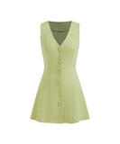 A Checkered V-Neck Button-Down Sleeveless Mini Skirt Dress for Chic Summer Style