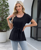 Chic Ruffled Round Neck Short-Sleeved Top in Trendy Colors