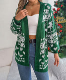 Classic Relaxed Christmas Deer Pattern Long Sleeve Cardigan