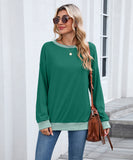 Color Block Ribbed Sweatshirt Round Neck Loose Long Sleeves