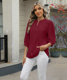 Chic Keyhole V-neck Seven-point Sleeved Loose Chiffon Top