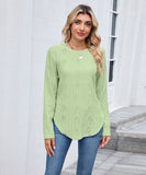 Casual Round Neck Long Sleeve Tee With Curved Hem Open Front