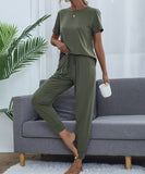 Chic Comfort Home Suit with Short-Sleeved Top and Slim Trousers