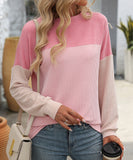 Round Neck Stretchy Strip Multicolor Long Sleeve T Shirt