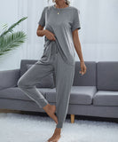 Chic Comfort Home Suit with Short-Sleeved Top and Slim Trousers
