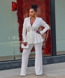 Slim-Fit Women Two Piece Suit With Embroidered Tie