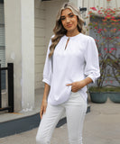 Chic Keyhole V-neck Seven-point Sleeved Loose Chiffon Top