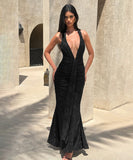 Sexy Deep V-Neck Revealing Backpack Style Hip Dress For Confident Outings