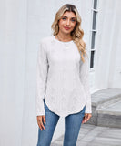 Casual Round Neck Long Sleeve Tee With Curved Hem Open Front