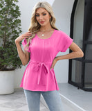 Chic Ruffled Round Neck Short-Sleeved Top in Trendy Colors