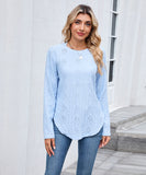 Casual Round Neck Long Sleeve Tee With Curved Hem Open Front