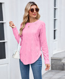 Casual Round Neck Long Sleeve Tee With Curved Hem Open Front