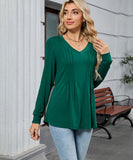 V Neck Striped Loose Long Sleeve T Shirt Nylon Elastane