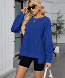Solid Color Wavy Round Neck Long Sleeve Loose Fitting Shirt