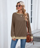 Color Block Ribbed Sweatshirt Round Neck Loose Long Sleeves