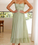 Lace Patchwork High-Waisted Halter Dress for Chic Elegance