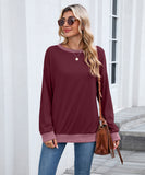 Color Block Ribbed Sweatshirt Round Neck Loose Long Sleeves