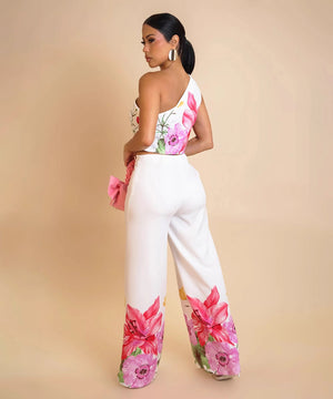 Relaxed Off Shoulder Two Piece Set With Wide Leg Pants