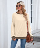 Color Block Ribbed Sweatshirt Round Neck Loose Long Sleeves
