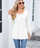 Solid Color Round Neck Striped Loose Long Sleeve T Shirt