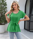 Chic Ruffled Round Neck Short-Sleeved Top in Trendy Colors