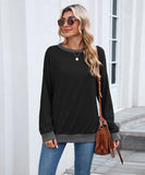 Color Block Ribbed Sweatshirt Round Neck Loose Long Sleeves