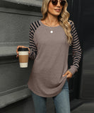 Striped Patchwork Crewneck Long Sleeve Tailcoat T Shirt