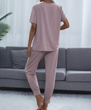 Chic Comfort Home Suit with Short-Sleeved Top and Slim Trousers
